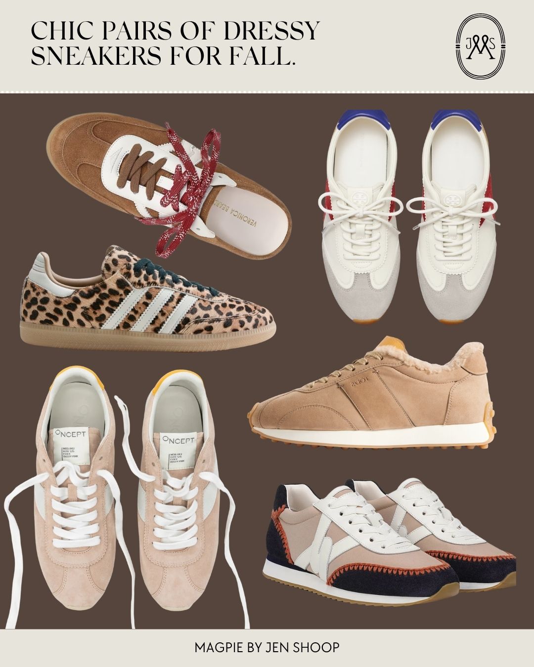 Chic pairs of dressy sneakers for fall collage.