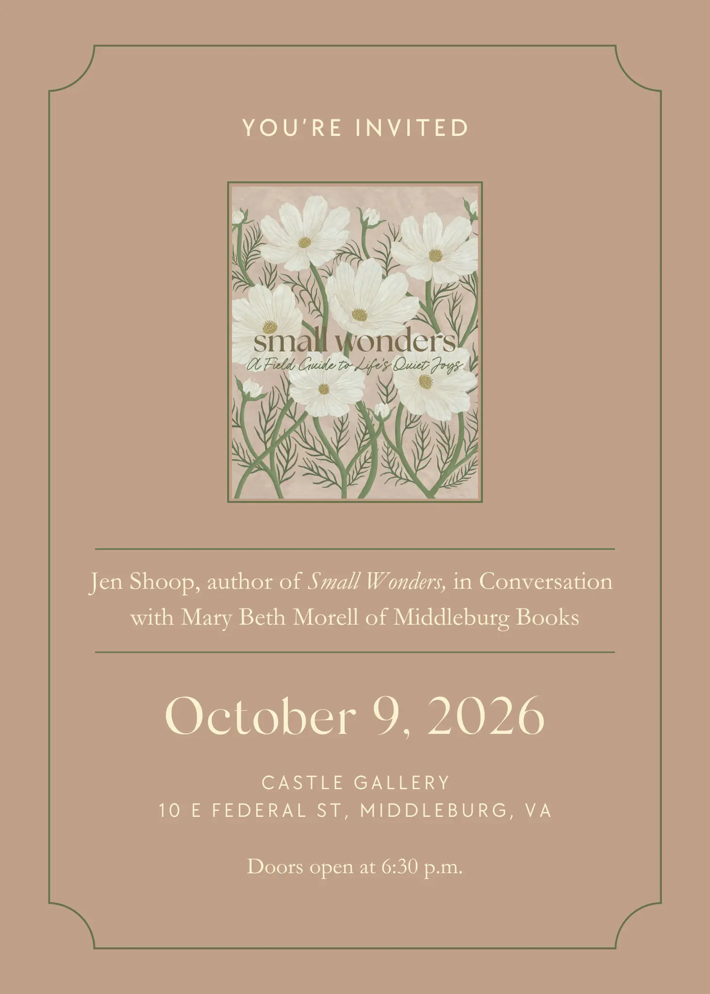 Jen Shoop Fall Book Tour Middleburg VA