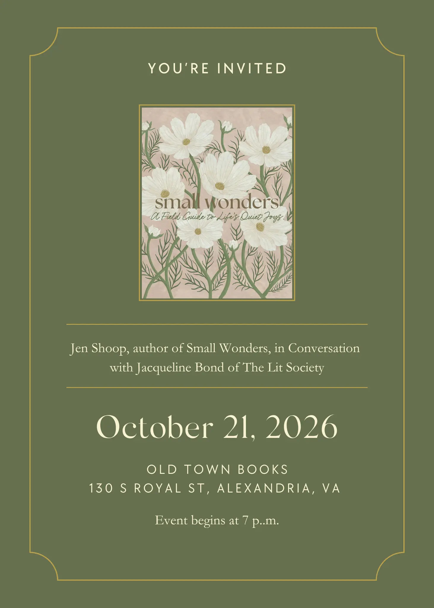 Jen Shoop Fall Book Tour Alexandria VA