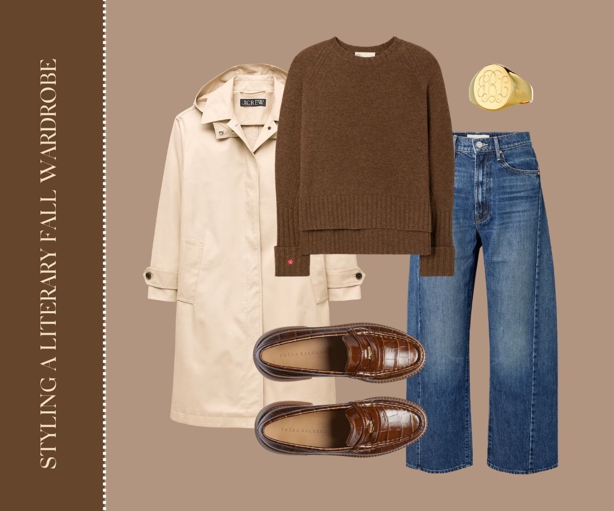 Styling a literary fall wardrobe collage. 