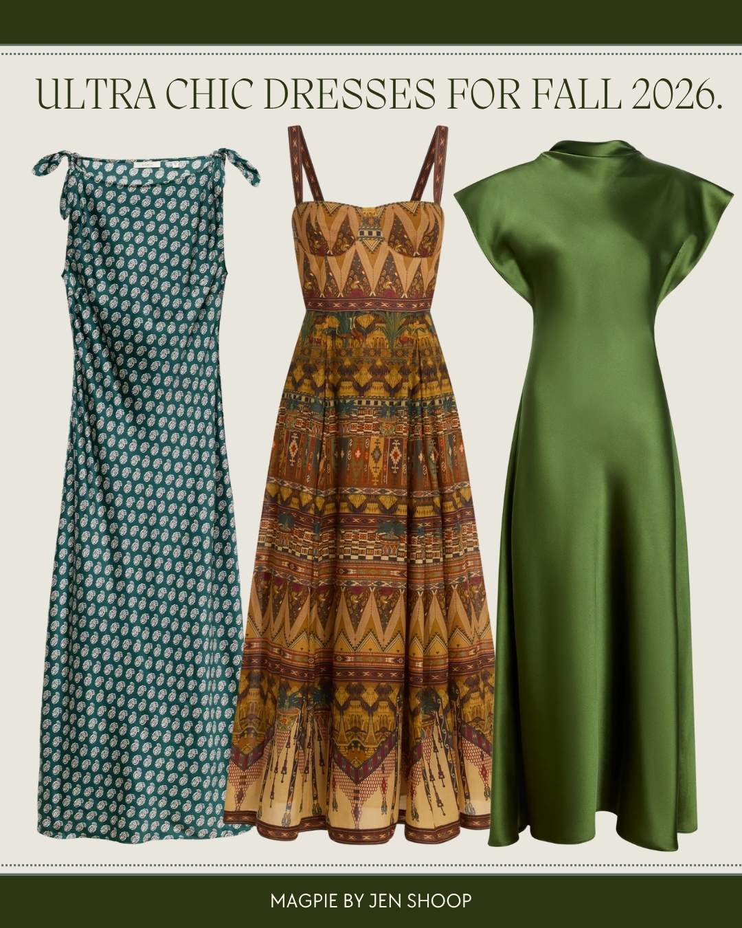 Ultra chic dresses for fall 2026 collage.