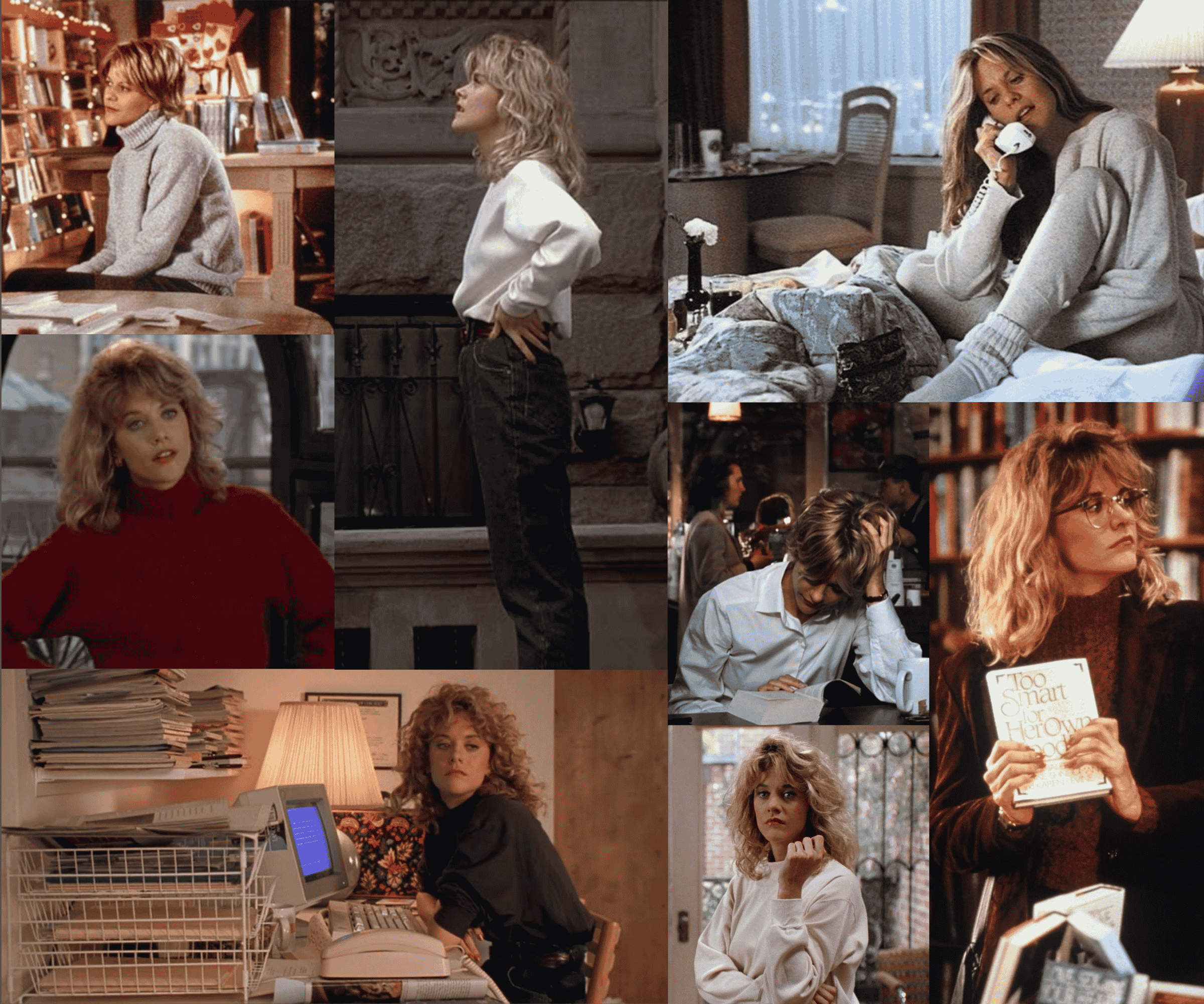 Dressing like a bookstore owner in the 90s (Meg Ryan core) collage.