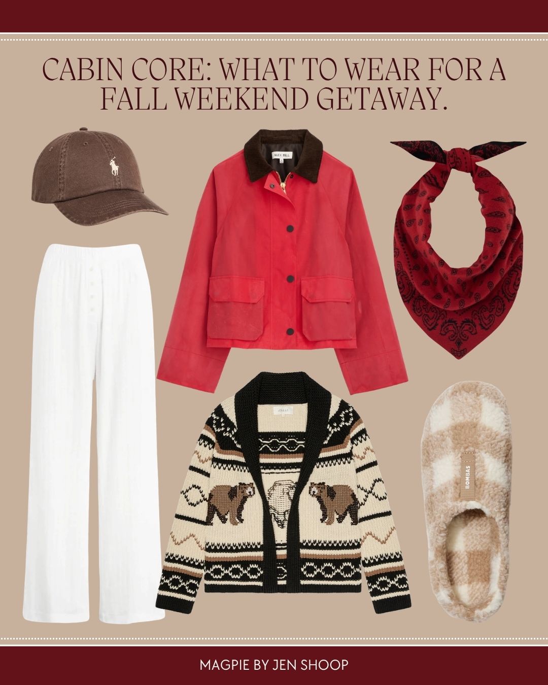 Cabin core: what to wear for a fall weekend getaway collage.