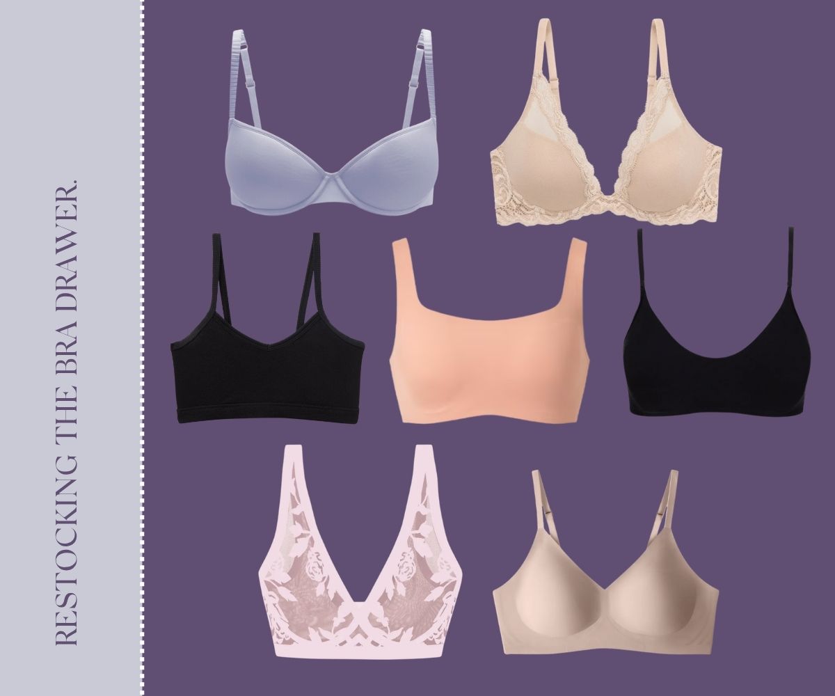 Restocking the bra drawer collage.