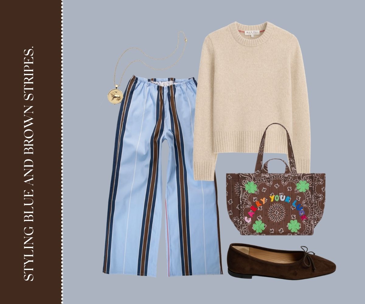 Styling blue and brown stripes collage. 