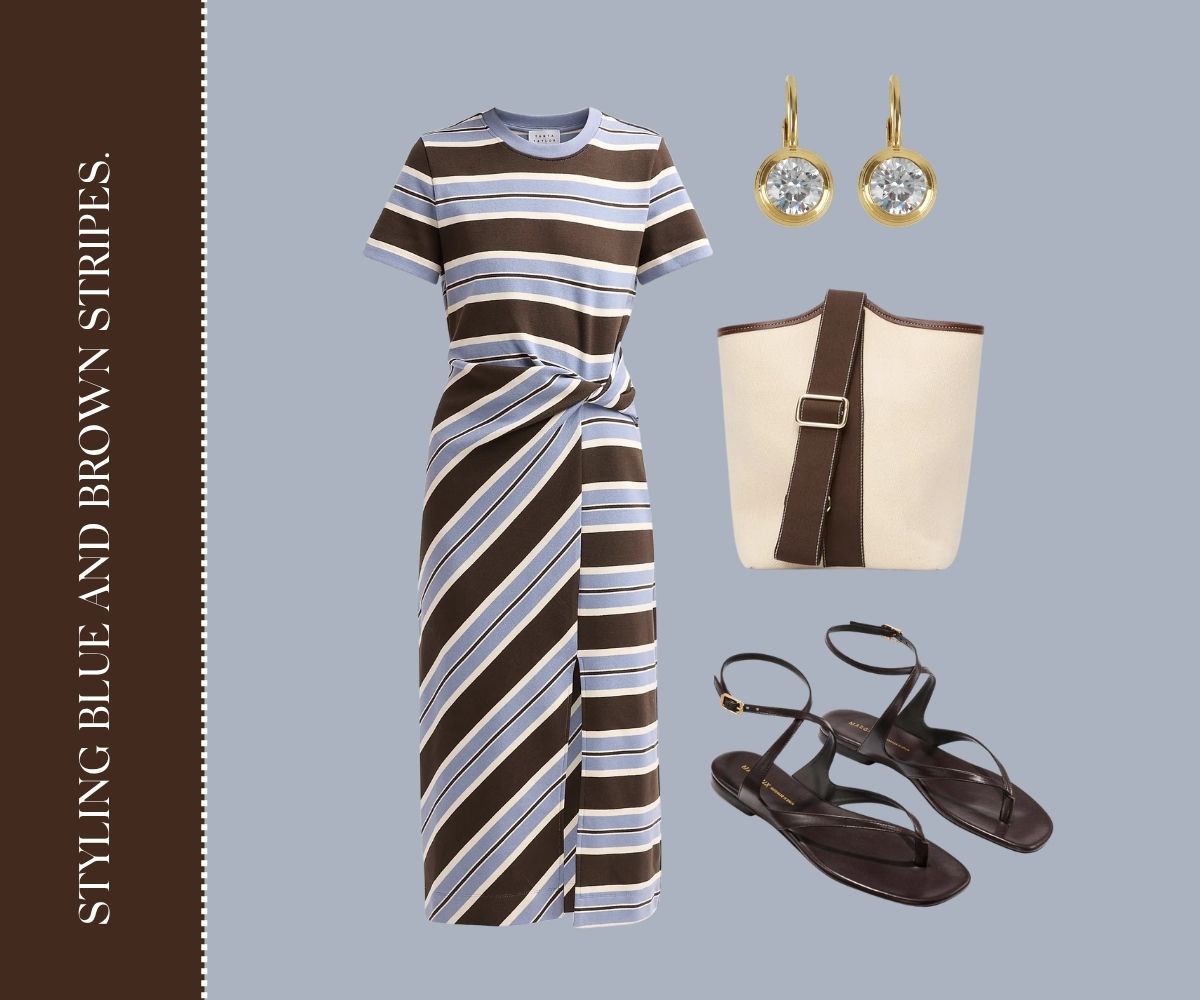 Styling blue and brown stripes collage. 