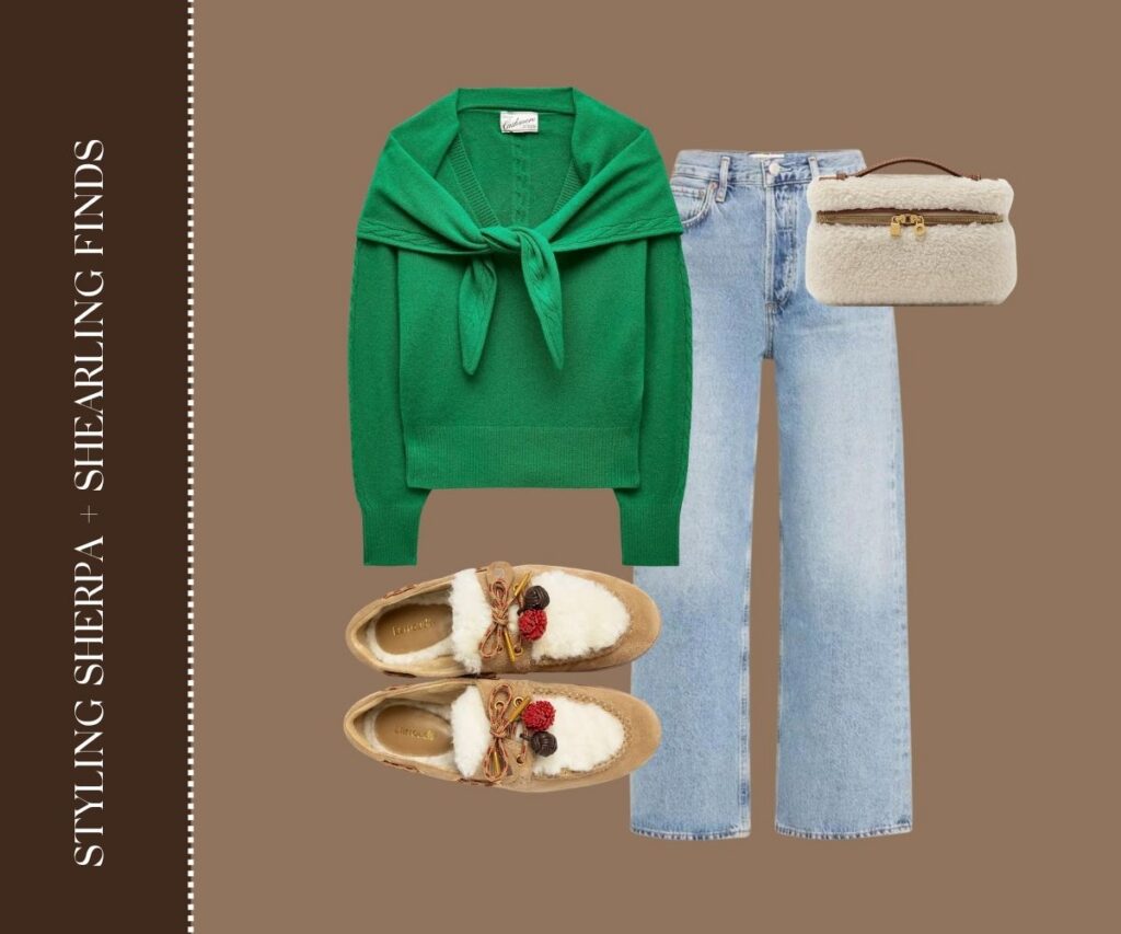 Styling sherpa + shearling finds collage.