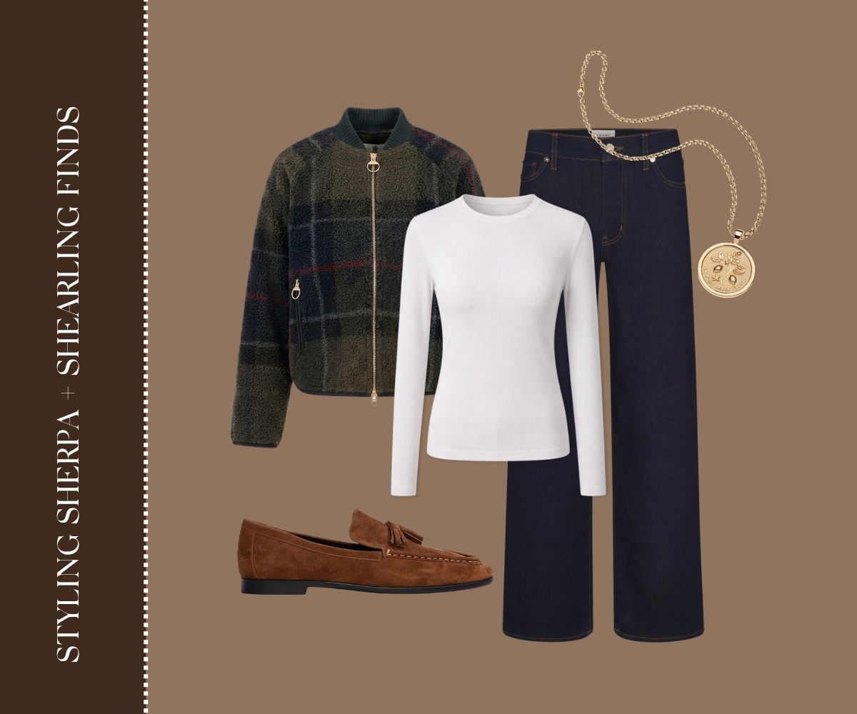 Styling sherpa + shearling finds collage.