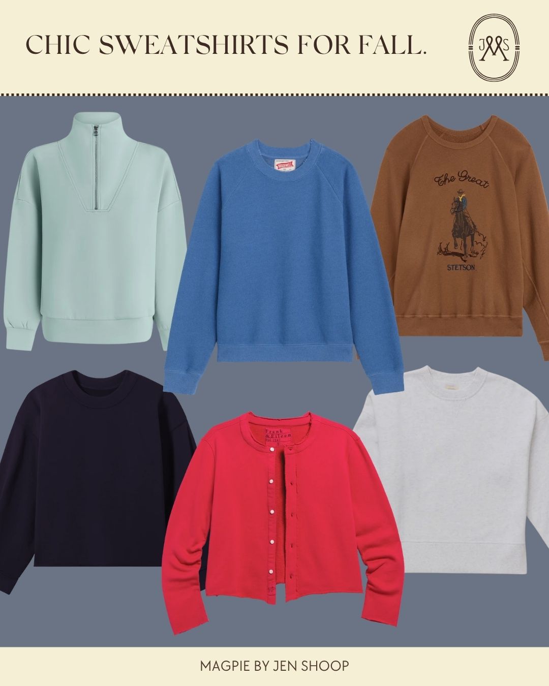Chic sweatshirts for fall collage.