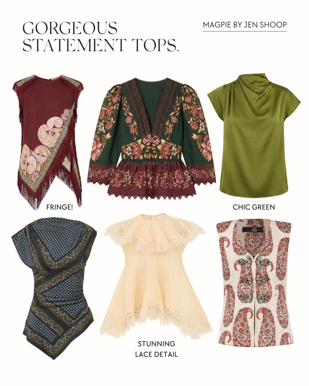 Gorgeous statement tops collage.