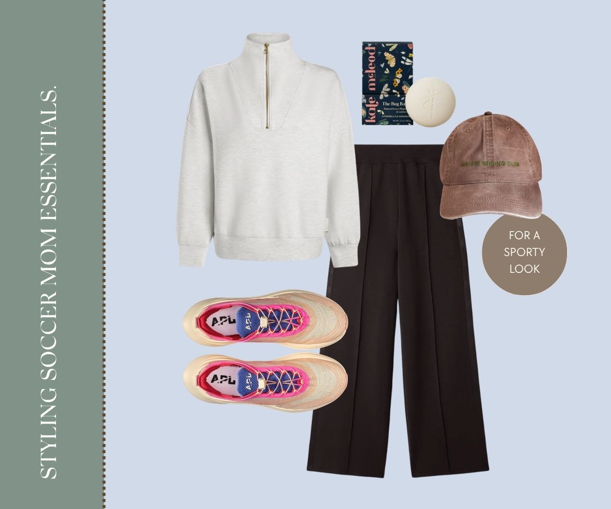 Styling soccer mom essentials collage. 