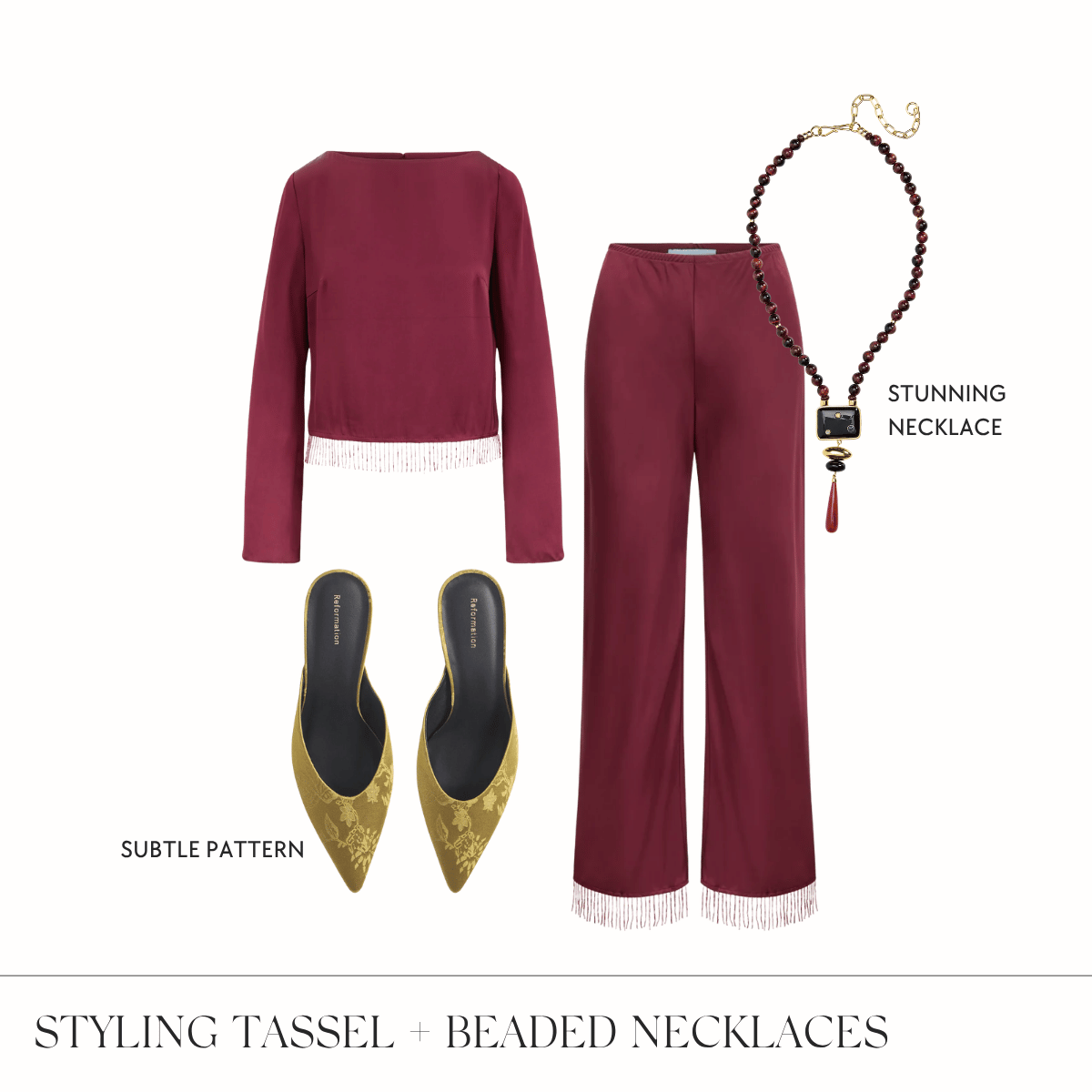 Styling tassel + beaded necklaces for fall collage.